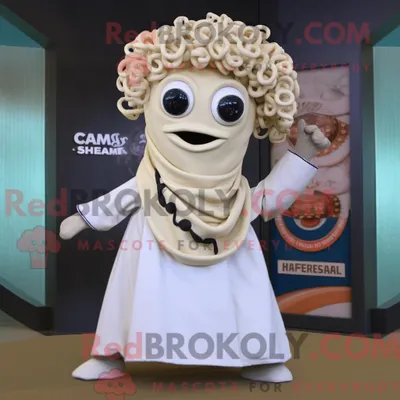 Immagine prodotto di Personaggio mascotte REDBROKOLY Medusa color crema vestito con camicia abbottonata e fermagli per sciarpa