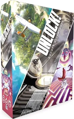 A product box for a board game titled 'Unlock! Escape Adventures'.