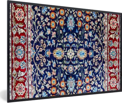 Produktbild von MuchoWow® Gerahmtes Poster Perserteppich - Teppich - Muster - Blau 90x60 cm - Poster mit Schwarzem Bilderrahmen Wandposter Rahmen Foto Bilder - Fotorahmen - Foto-Plakat