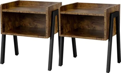 Produktbild von Yaheetech 2 x Beistelltische Kommode Nachttisch Nachtschrank Nachtkommode Ablage Stapelbar  Nachtkonsole mit 2 Ablagen Stabiler Metallgestell Vintage Schwarz