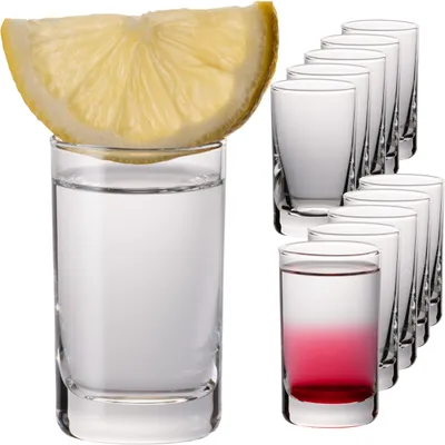 Produktbild von PLATINUX Shotgläser 30ml – 12er Set Schnapsgläser aus Glas – zylindrische Form, dickwandig, stabiler Boden, transparent, EU-Herstellung, spülmaschinenfest