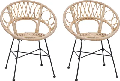 Immagine prodotto di vidaXL Sedia da pranzo, 2 pezzi, rattan e ferro, colore naturale, 54 x 65 x 82 cm