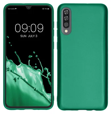 Produktbild von kwmobile Handyhülle für Samsung Galaxy A70 Hülle - Silikon Case metallisch schimmernd - Schutzhülle Cover - Metallic Dunkelgrün