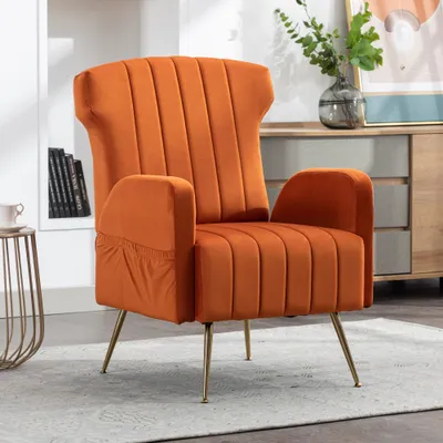 Productafbeelding van AIORBER Eetkamerstoelen, fluweel, met zijvakken, zacht en comfortabel, metalen poten, geschikt voor woonkamer, slaapkamer en kantoor, 69x72x93 cm, oranje