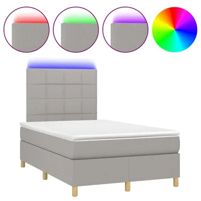 Image de vidaXL Lit boxspring avec matelas & LED gris clair 120x200 cm Tissu