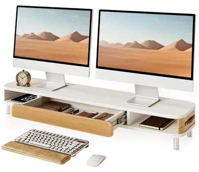 Produktbild von Monitorständer mit Schublade, Tragfähigkeit 35kg, Weiß