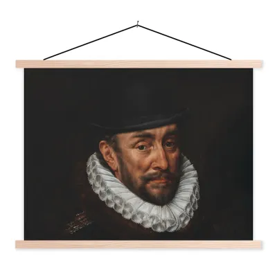 Produktbild von MuchoWow® Textilposter Wilhelm von Oranien - Adriaen Thomasz - Hut 150x113 cm mit holzfarbenen Rahmen - Poster