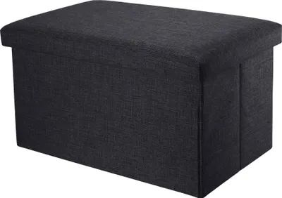 Produktbild von Intirilife Faltbare Sitzbank 49x30x30 cm in DIAMANT SCHWARZ - Sitzwürfel mit Stauraum und Deckel aus Stoff in Leinen Optik - Sitzcube Fußablage Aufbewahrungsbox Truhe Sitzhocker