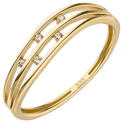 Produktbild von Ring Damenring aus 333 Gold Gelbgold 5 Zirkonia Breite 4,7mm Goldring glänzend Innenumfang 52mm  Ø16.6mm