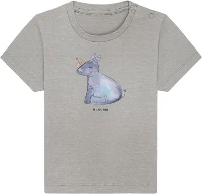 Produktbild von Mr. & Mrs. Panda Babyshirt Einhorn Nashorn 6. - 12. Monat - Heather Grey - Geschenk, Baby T-Shirt, , Kinder Top, Organic, Unicorn, Glitzer, Shirt, Zoo, Nashörner
