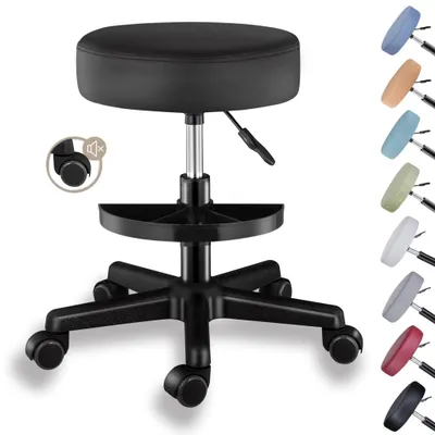 Produktbild von Theo&Cleo Rollhocker höhenverstellbar Drehhocker mit Rollen Bürohocker ergonomisch 360° drehbar 10 cm Polsterung 130 kg Graphit