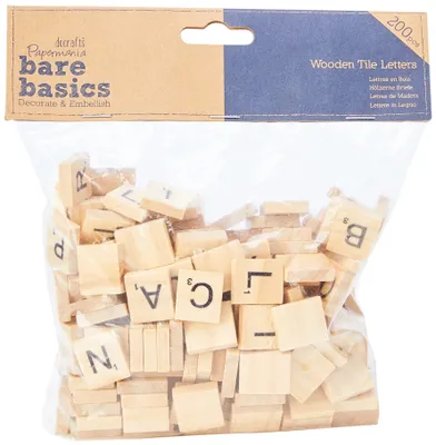 200 Holz-Buchstaben-Tiles, natur, 1,5 cm, für Basteln & Scrapbooking