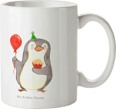 Produktbild von Mr. & Mrs. Panda Kaffeebecher Pinguin Geburtstag - Weiß - Geschenk, Kuchen, Becher, schöne tasse, Happy Birthday, Kaffeepott, Teetasse, Luftballon, Trinkbecher, Muffin
