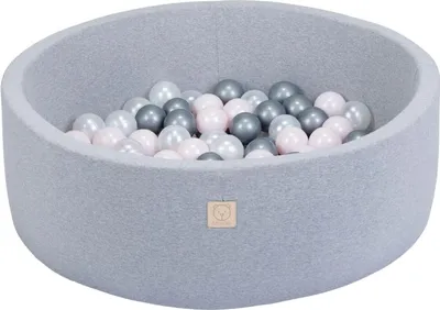 Produktbild von MISIOO Smart Bällebad 90x30 cm/200 Bälle  - Bällebader Kinder für Baby Zimmer - Baby Spielzeug - Hellgrau: Hellrosa/Perlen/Silber