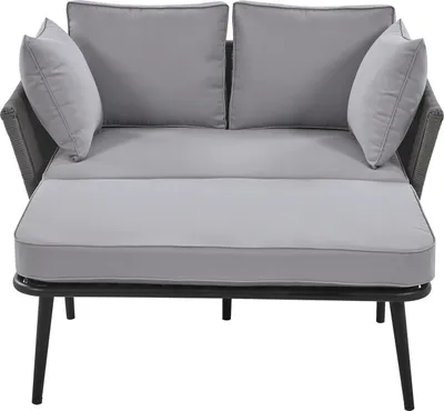 Produktbild von Merax Gartensofa mit Stahlrahmen und Kissen, Gartenliege für 2 Personen, Gartenmöbel Set Sonnenliege Gartenloungeset Balkonset, Grau