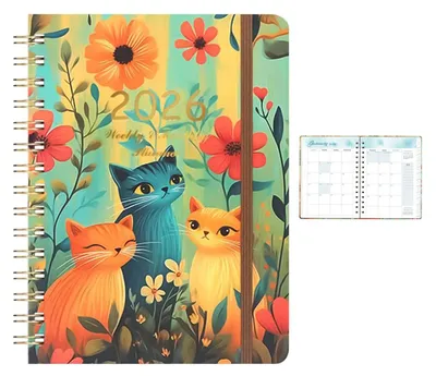 Produktbild von 2026 Monatsplaner – Niedliches Katzen-Design Notizbuch, 140 Seiten, Interaktives Layout, Hardcover, für Arbeit, Schule & Zuhause, 6,1 x 8,46 Zoll