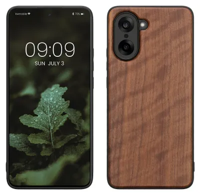 Produktbild von kwmobile Handyhülle für OnePlus Nord CE5 Hülle Holz - Case mit TPU Bumper - Stoßfestes Hardcase - Schutzhülle Cover in Dunkelbraun