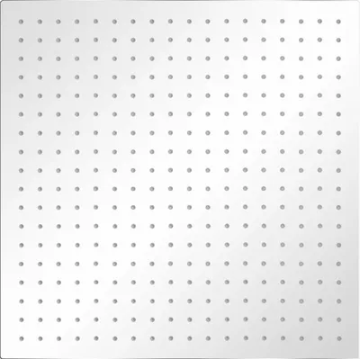 A square shower head with many small nozzles.