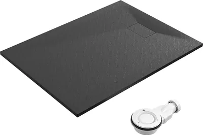 Produktbild von SMC Duschwanne 120x90cm schwarz Steinoptik mit Ablaufgarnitur Zuschneidbar Duschtasse Eckduschwanne Brausewanne