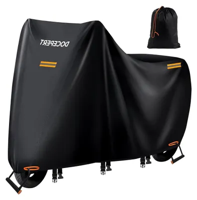 Produktbild von XL Motorradabdeckung für den Außenbereich, wasserdicht, 420D Oxford Abdeckplane mit Schlosslöchern und 4 Reflektorstreifen (XL 210x96x129cm)