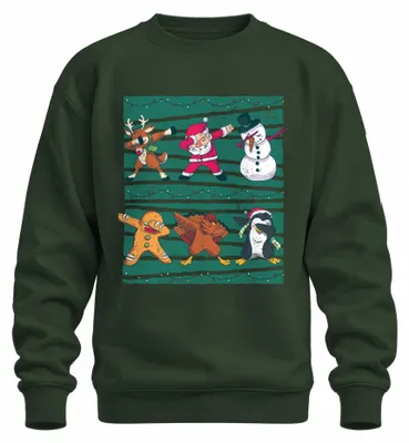 Obrázok produktu pre Mikina s motívom: Santa Claus, rentier, snehuliak, tučniak, perník, vianočné motívy, farba: tmavozelená, veľkosť: XXL
