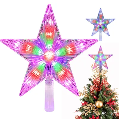 Produktbild von 1x Christbaumspitze Stern mit 31 LED Weihnachtsbaumspitze 8 Blinkmodi Timer/Batterie Mehrfarbig 18x22cm Weihnachtsbaum Stern Spitze Baumspitze Deko