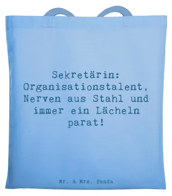 Produktbild von Mr. & Mrs. Panda Shopping Tasche Spruch Sekretärin Heldin - Sky Blue - Geschenk, Beruf, Sekretärinnen wertschätzen, Organisationstalent, Laptoptasche, Schultasche