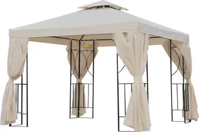 Produktbild von Outsunny Gartenpavillon Pavillon 2,95 x 2,95 m 4 x Seitenteile Doppeldach Creme
