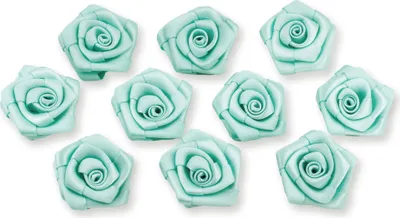 Produktbild von Satinrosen 3cm zum Basteln & Aufnähen 10 Stück Helltürkis / Aquamarin