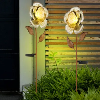 Produktbild von 2x LED Solar-Steckleuchte, Blumen Design, silber, H 75 cm