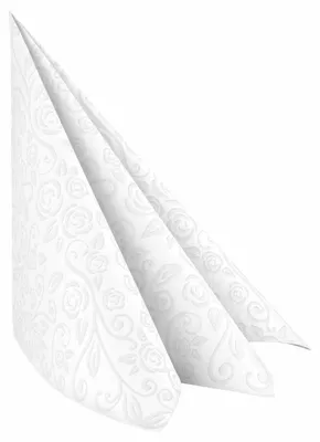 Produktbild von 50x Servietten Airlaid 40x40cm 1/4 -Falz mit Rosenmuster weiß