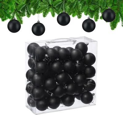 Immagine prodotto di Set da 50 palline natalizie Relaxdays, decorazioni natalizie, design opaco, palline per l'albero di Natale, decorazioni per l'albero di Natale ∅ 6 cm, nero