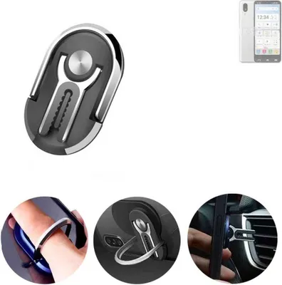 Produktbild von K-S-Trade 3in1 Smartphone-Ring Handy-Ring kompatibel mit Sharp Basio Active Fingerhalterung  Handyring Tischständer Lüftungsgitter-Halterung Tisch