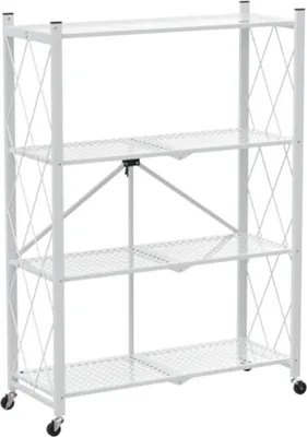Produktbild von Klappbares Regal auf Rollen KLAP | HxBxT 127x72x34cm | 4 Ebenen | Belastbarkeit 200kg | Weiß Klappregal Wohnregal Metallregal Lagerregal Bücherregal Küchenregal