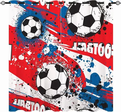 Productafbeelding van Jongens Sport Gordijnen - Kinderkamer Gordijnen - Kamer Verduisteren - Abstract Voetbal Patroon - W117cm x D137cm - Multicolor