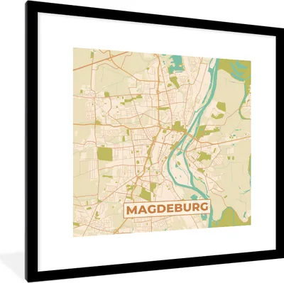 Produktbild von MuchoWow® Gerahmtes Poster Macdeburg - Stadtplan - Vintage - Karte 40x40 cm - Poster mit Schwarzem Bilderrahmen Wandposter Rahmen Foto Bilder - Poster - Plakat im Rahmen