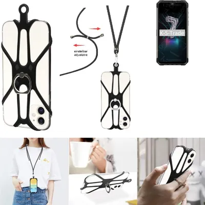 Produktbild von K-S-Trade 3in1 Handykette Handyband Handykordel Halsband Smartphone-Ring Handy-Ring kompatibel mit Ulefone Armor 7 Fingerhalterung Handyring