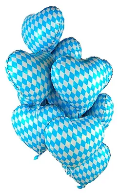 Produktbild von 6 Stück Herz Folienballon "BAVARIAN HEART" im bayerischen Rautenmuster (45cm) - Heliumballon Luftballon Hochzeit Geburtstag Bayern Party Oktoberfest