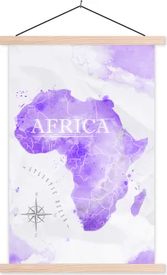 Produktbild von MuchoWow® Textilposter Karten - Afrika - Aquarell 120x180 cm mit holzfarbenen Rahmen - Textil-Plakat