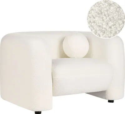 Produktbild von BELIANI Sessel Weiß Bouclé-Stoffbezug Cocktailsessel mit Armlehnen Rundes Dekokissen Glamouröser Edler Stil Wohnzimmer Ausstattung