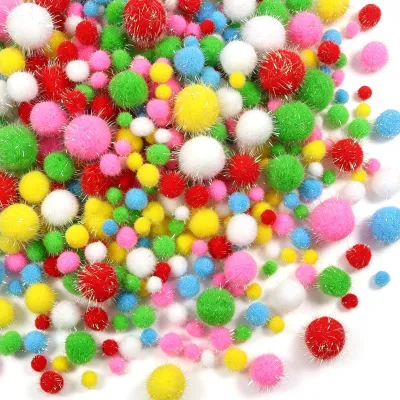 Pompons mit Pailletten, 1000 Stück, 1–3 cm, bunt, für Basteln und Dekoration