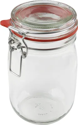 Produktbild von Dr. Oetker Einmachglas mit Bügelverschluss 1140 ml, hochwertiges Vorratsglas mit Deckel, luftdichtes Marmeladenglas, vielseitiges Einweckglas, Bügelverschlussglas (Farbe: Transparent/Rot)