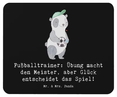 Produktbild von Mr. & Mrs. Panda Mousepad Fußballtrainer Erfolgskick - Schwarz - Geschenk, Geschenke für Berufstätige, Teamgefühl, Trainer, mit Herz, laptop mauspad, Leidenschaft Fußball