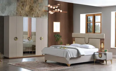 Image de Chambre à coucher Ensemble de luxe Lit complet 2x tables de chevet Armoire 4pcs Nouveau
