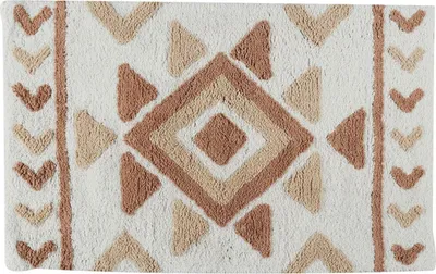 Produktbild von HowHomely | Bettvorleger - Badematte - 80 x 50 cm - Braun Beige - Geometrisches Muster - Badvorleger - 100% Baumwolle