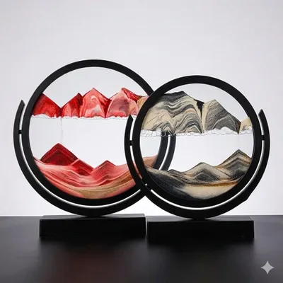 Produktbild von 2er Set 3D Sandbild Sanduhr Treibsand-Malerei Rot & Gold Glas-Dekoration