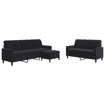 Produktbild von 3-tlg. Sofagarnitur mit Kissen Schwarz Samt