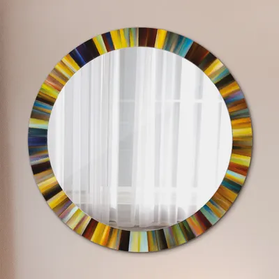 Produktbild von Ø80cm Spiegel - Glasrahmen mit Aufdruck - Wandspiegel Schlafzimmer - abstrakt radial Muster