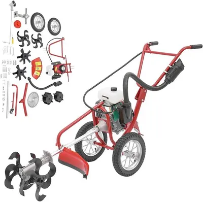 Imagen del producto de Motocultivador mini de 240 U/Min, de 4 tiempos, con motor de gasolina de 63cc, 3 en 1. Motocultivador micro de 4 CV con ruedas, cultivador de jardín manual, ideal para granjas, jardines y campos
