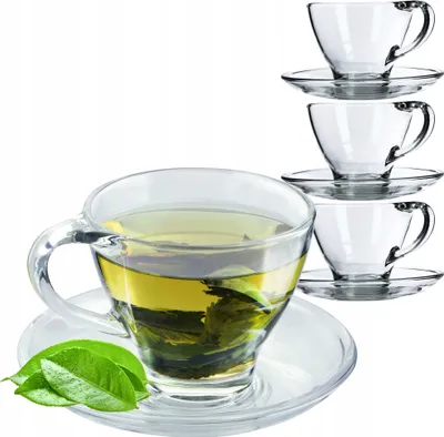 Image de KADAX Verres "Zinal", tasse avec soucoupe, tasse en verre avec soucoupe, gobelet 200 ml, 4 pièces